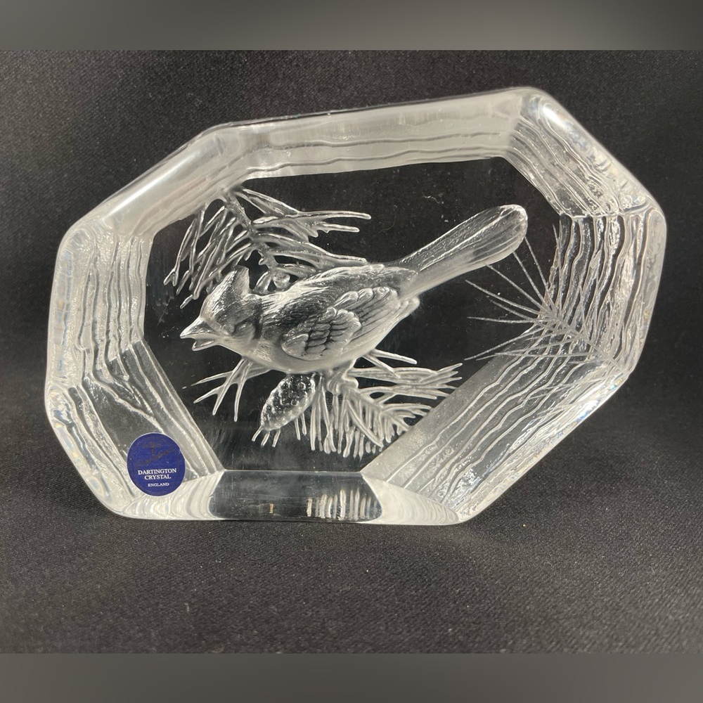 Dartington Crystal Cardinal Bird Paperweight Signed By Artist